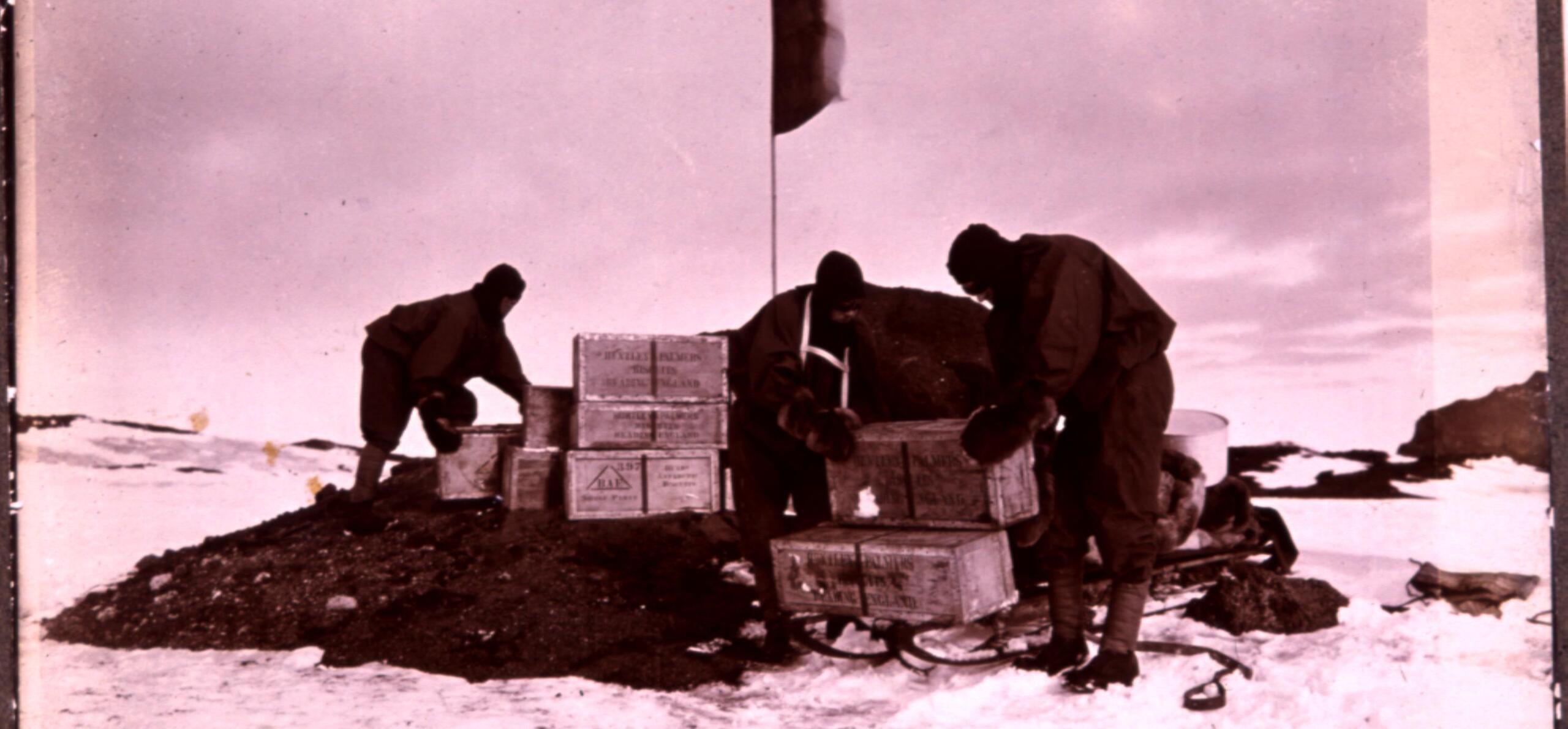 Huntley and Palmers biscuit crates at the Antarctic (Reading Museum)