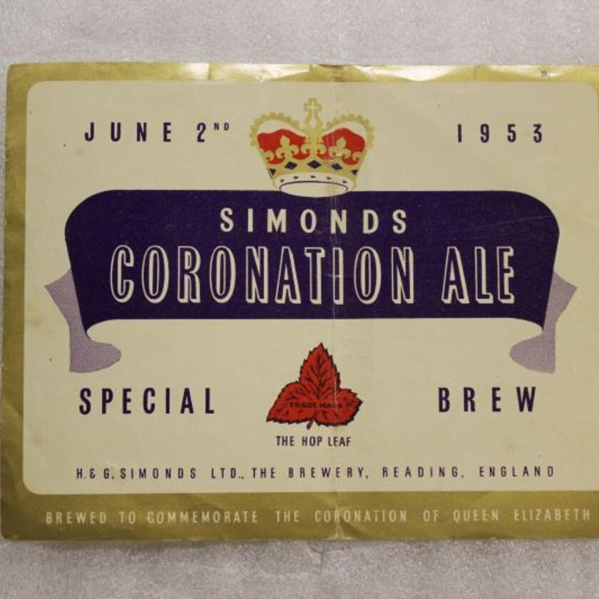 Bottle label, Simonds Coronation Ale, brewed to commemorate the coronation of Queen Elizabeth, 1953. (Object number REDMG : 2012.819.1).