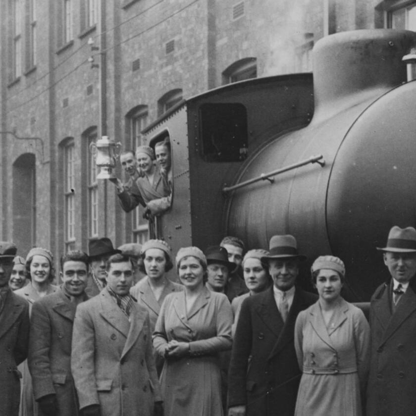 factory visitors with locomotive