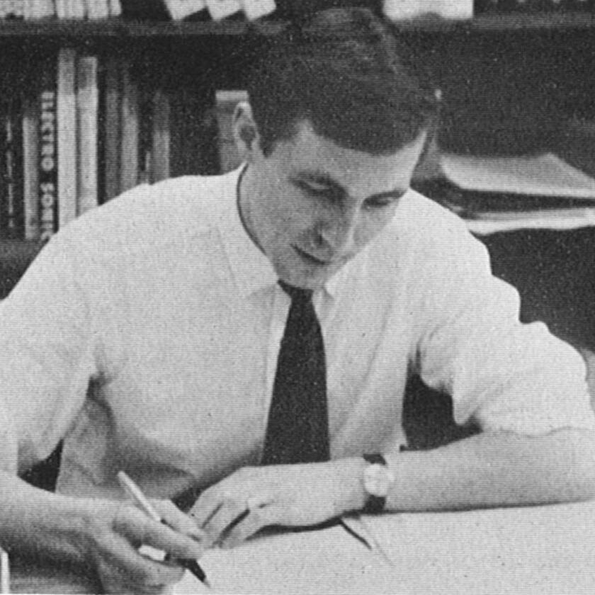 Geoff Shingles at his Bingo Hall desk at Caste Street, c.1965