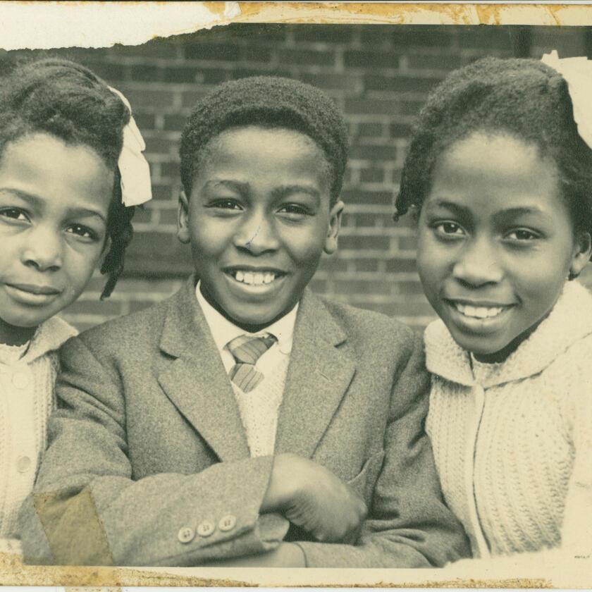 Children of the Windrush Generation: Marcia, Trevor and Heather Small were born in Barbados and reunited with their parents at the family home on Hart Street, Reading, 1964 (object no. 2024.5.1) 