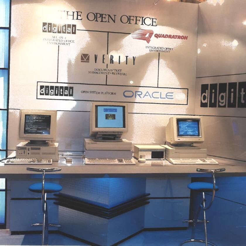Three computers on display in 1985 DEC trade show.